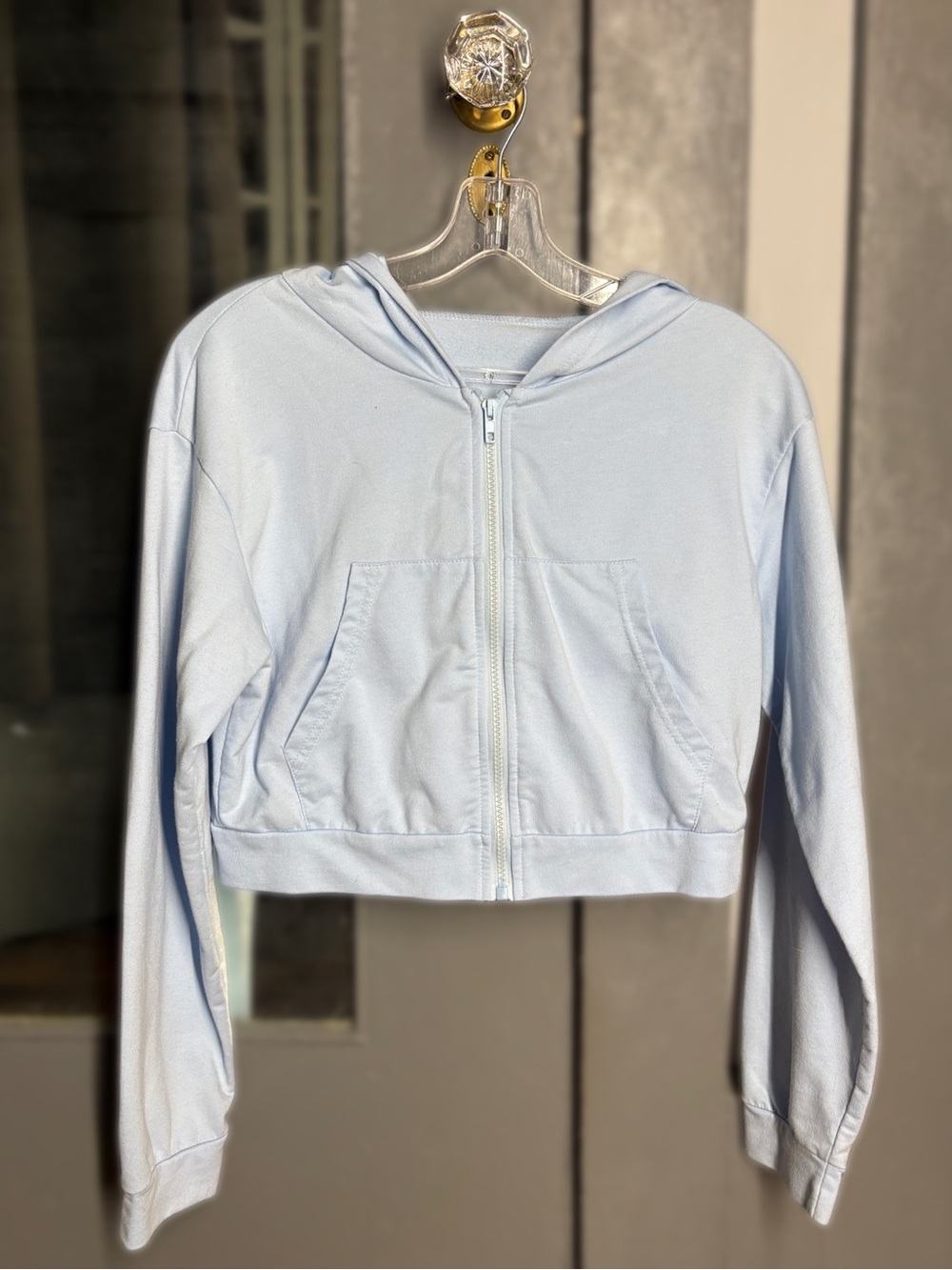 Cropped Light Blue Zip-Up Cropped Hoodie - Women